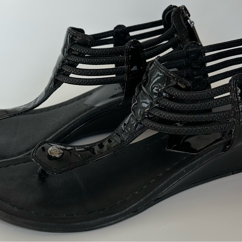 Donald J. Pliner Black Patent Leather Wedge Sandals